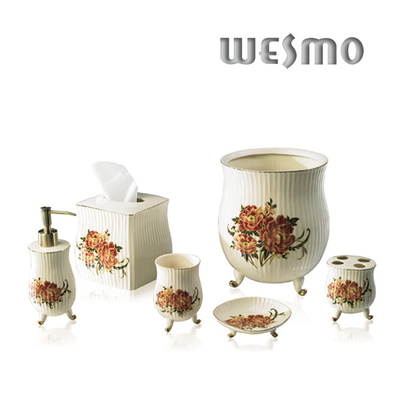 WBC0452A Top - Grade Porcelain Bathroom Set with Peony Pattern , 6 Piece
